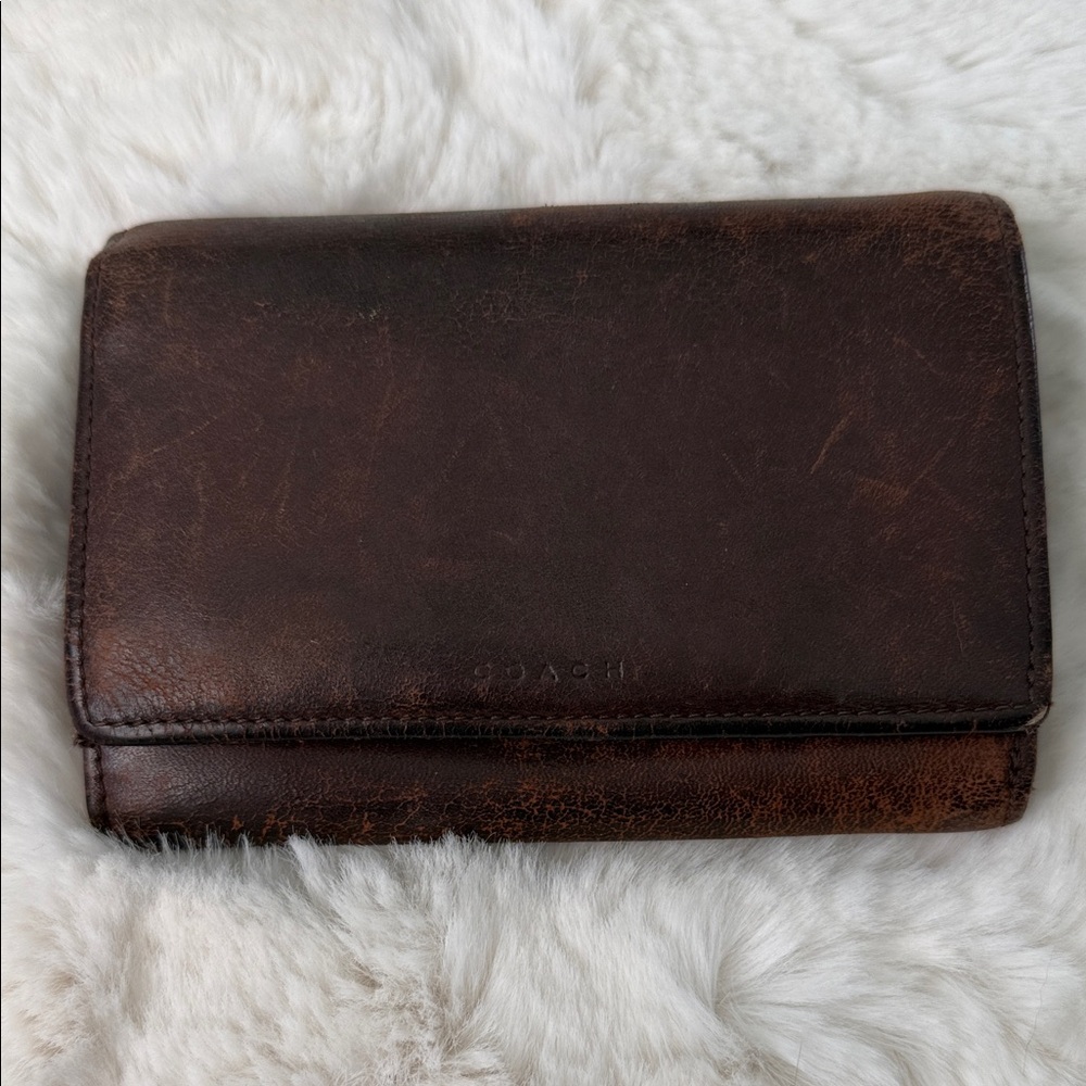 Vintage Y2K Coach Mahogany Brown Leather Billfold Wallet
